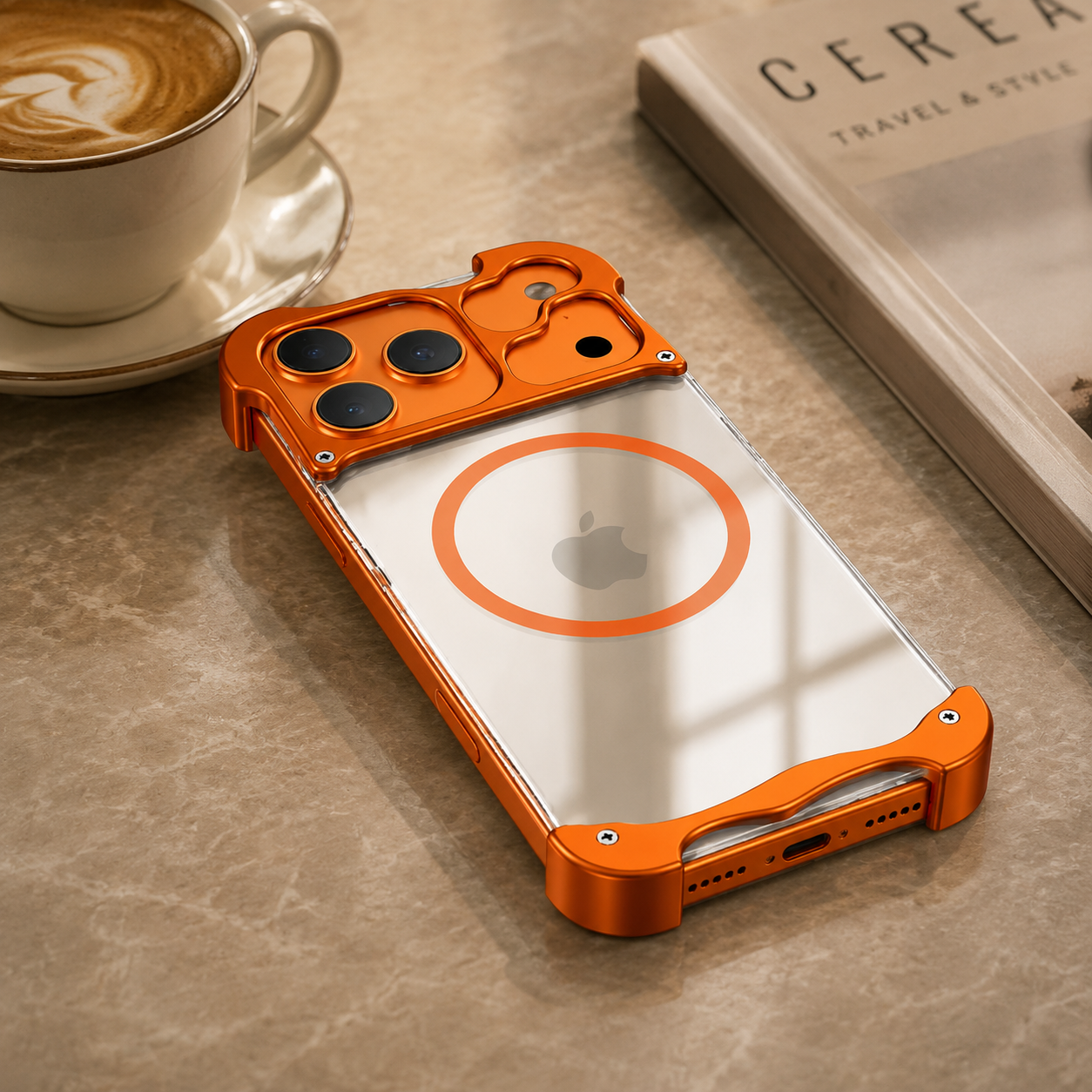 Premium iPhone Case Aluminum Corner Bumper MagSafe Compatible Magnetic Protective Cover Transparent Back Shockproof Camera Lens Guard
