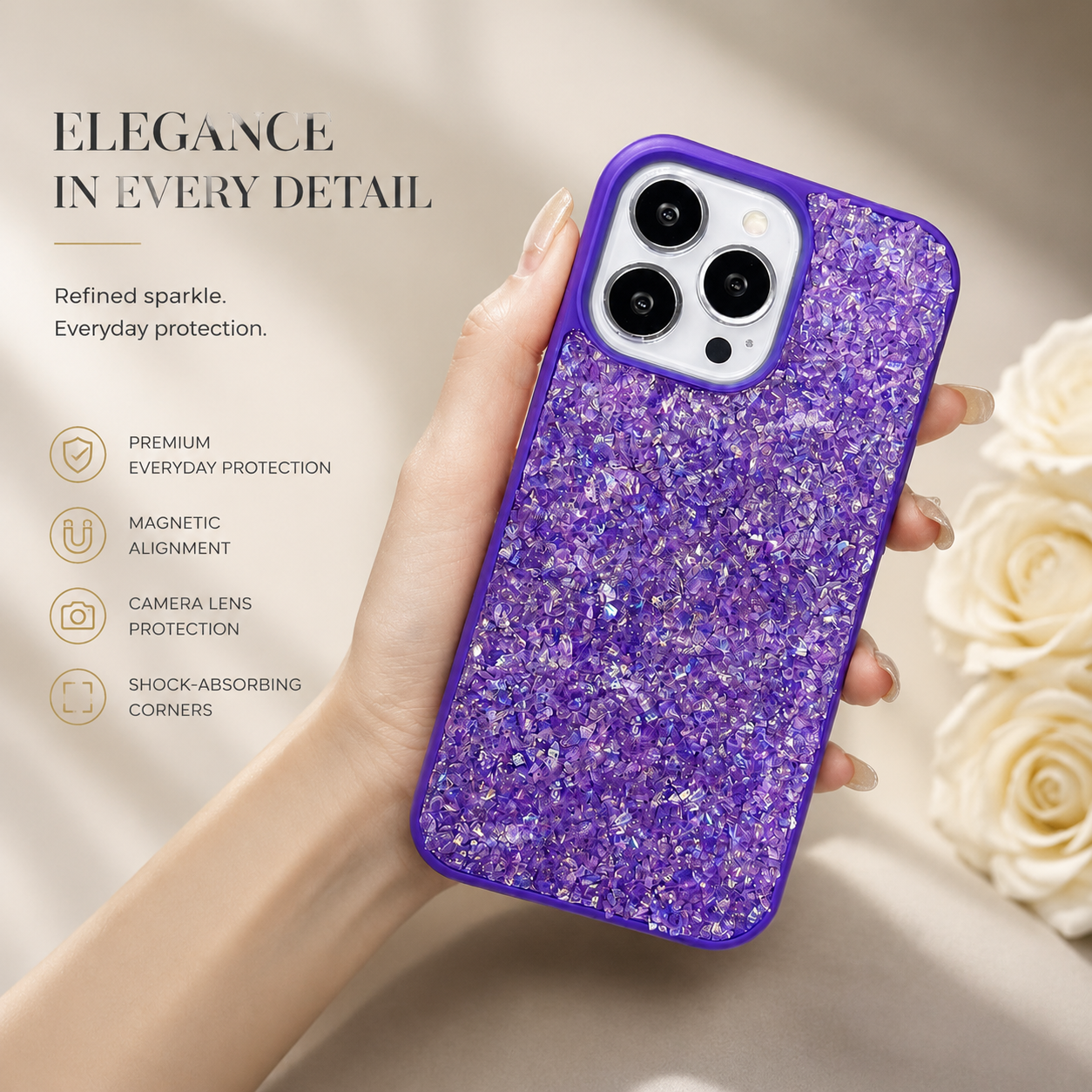 Premium iPhone Case Bling Crystal Diamond Cover MagSafe Compatible Shockproof Protective Case Flash Drill Design Camera Lens Screen Protection Ultra Thin Full Coverage