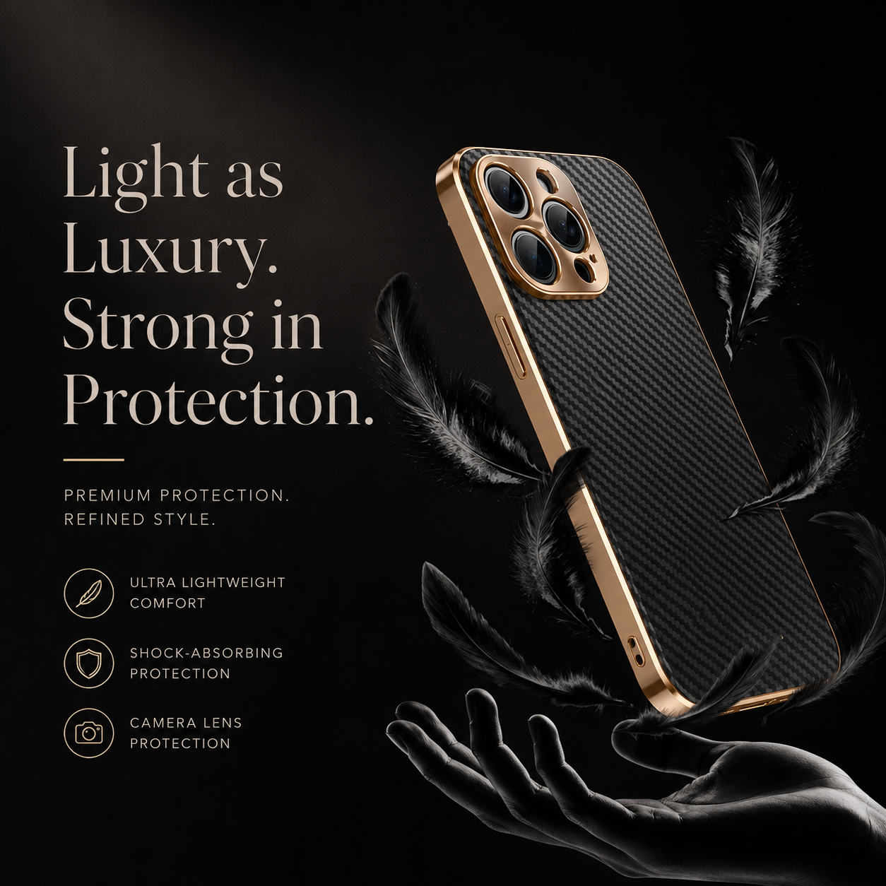 Premium iPhone Case Carbon Fiber Leather Alloy Lens Protection Shockproof Slim Fit Plating Design Wireless Charging Compatible Cover