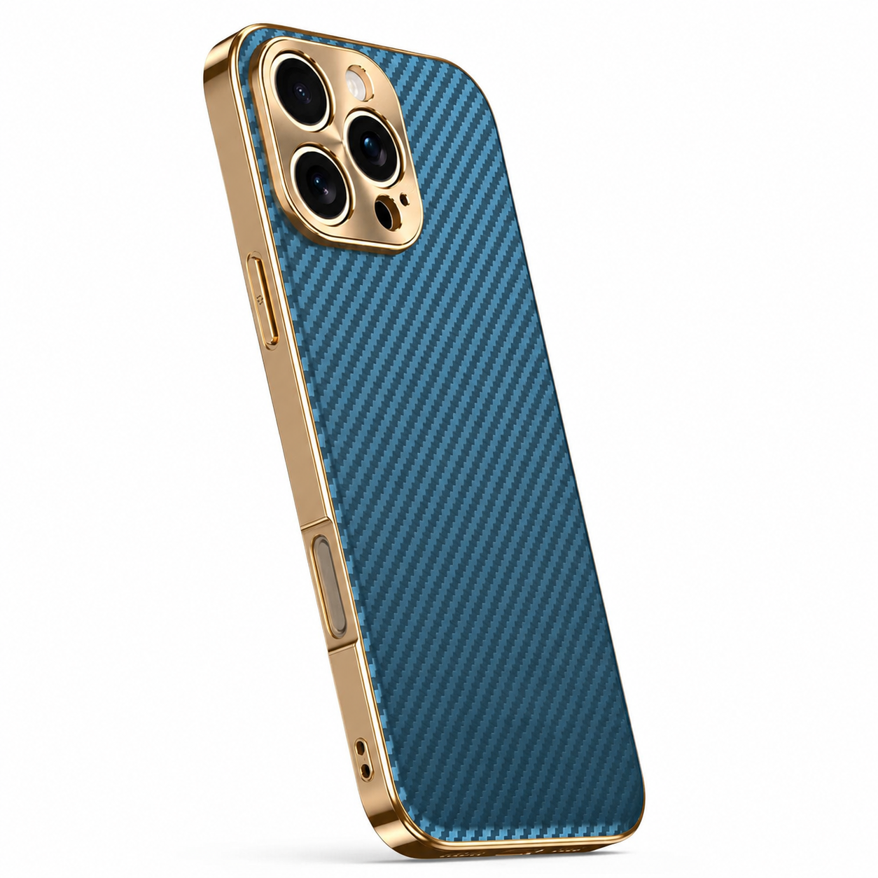 Premium iPhone Case Carbon Fiber Leather Alloy Lens Protection Shockproof Slim Fit Plating Design Wireless Charging Compatible Cover