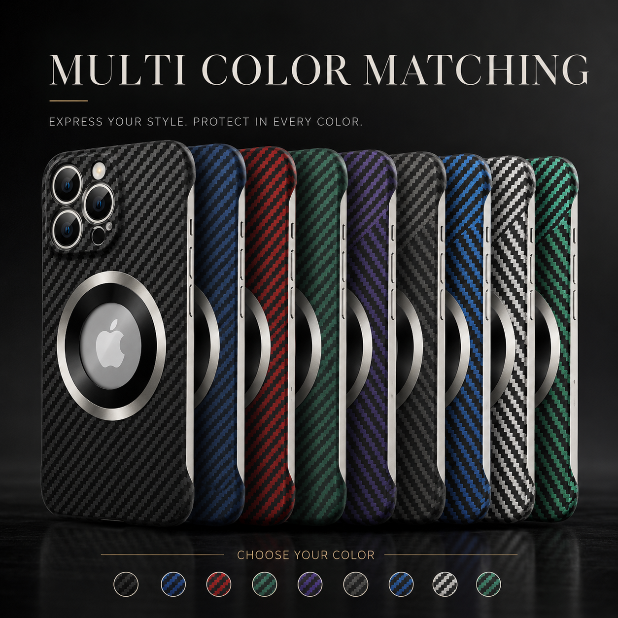 Premium iPhone Case Carbon Fiber MagSafe Cover Frameless Matte PC Slim Protective Case Logo Hollow Magnetic Ring Wireless Charging Compatible