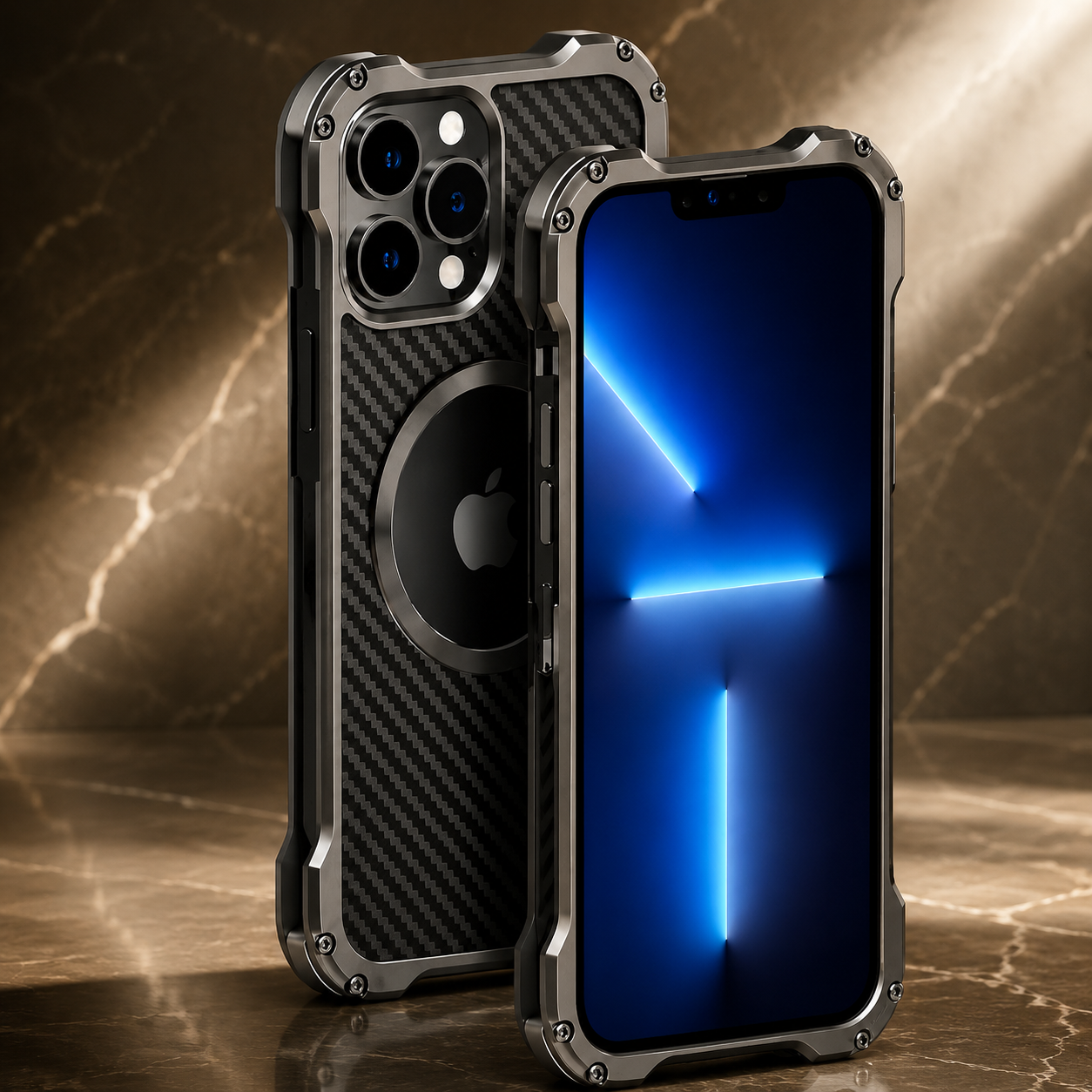 Premium iPhone Case Carbon Fiber Metal MagSafe Cover Anti Fall Shockproof Magnetic Back Shell Camera Lens Protection Ultra Thin Protective Case