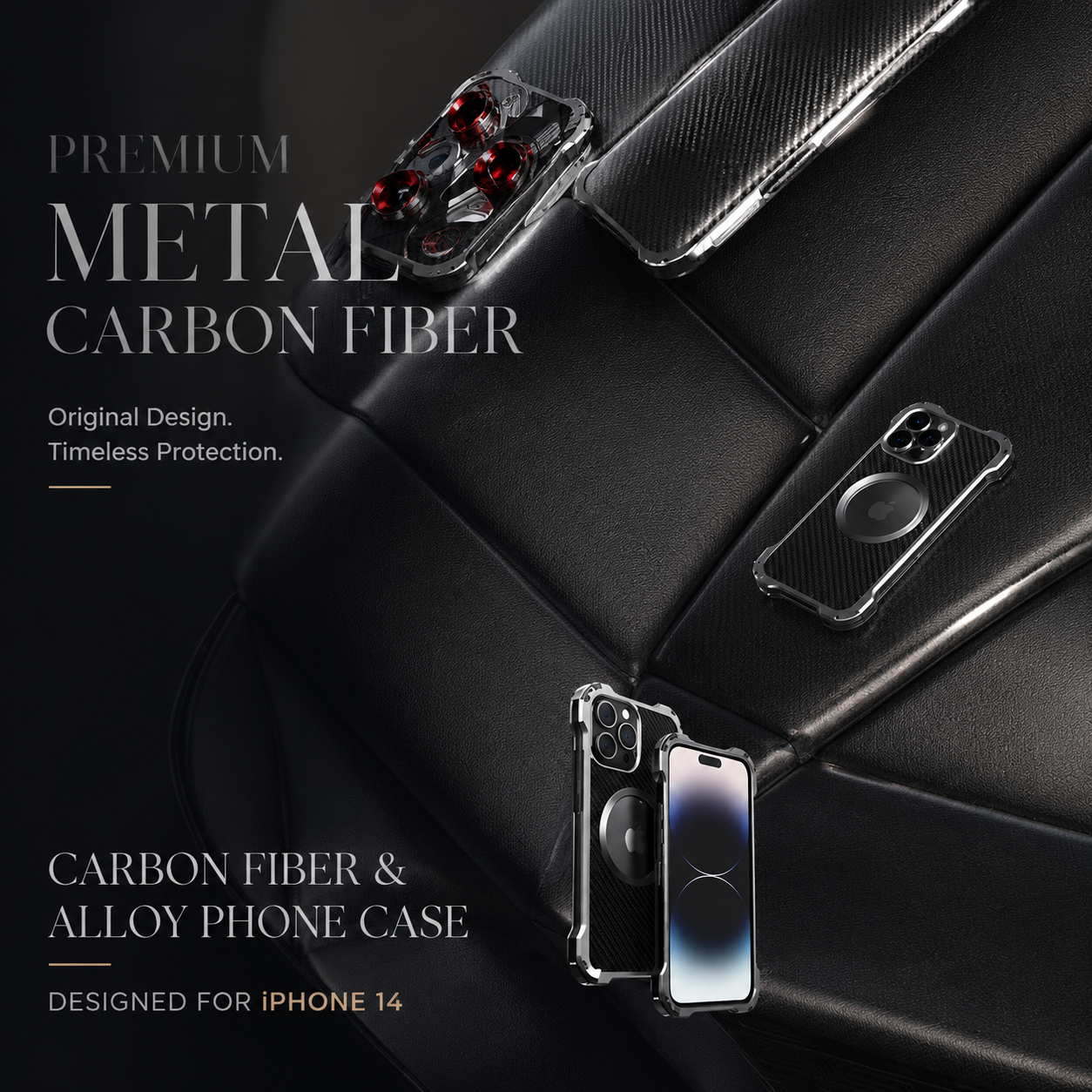 Premium iPhone Case Carbon Fiber Metal MagSafe Cover Anti Fall Shockproof Magnetic Back Shell Camera Lens Protection Ultra Thin Protective Case