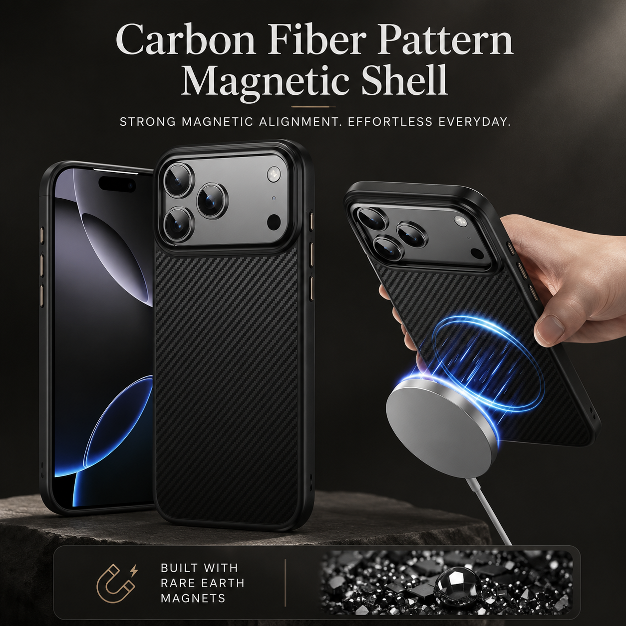 Premium iPhone Case Carbon Fiber Protective Cover Shockproof Drop Resistant Anti Fingerprint Non Slip Scratch Resistant Dustproof Slim Design