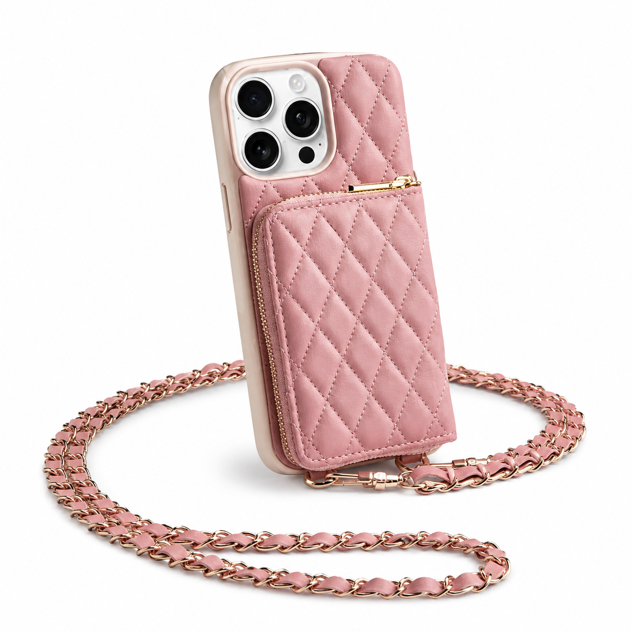 Premium iPhone Case Crossbody Leather Card Holder Cover Chain Strap Camera Lens Protection Shockproof Anti Scratch Non Slip Full Coverage