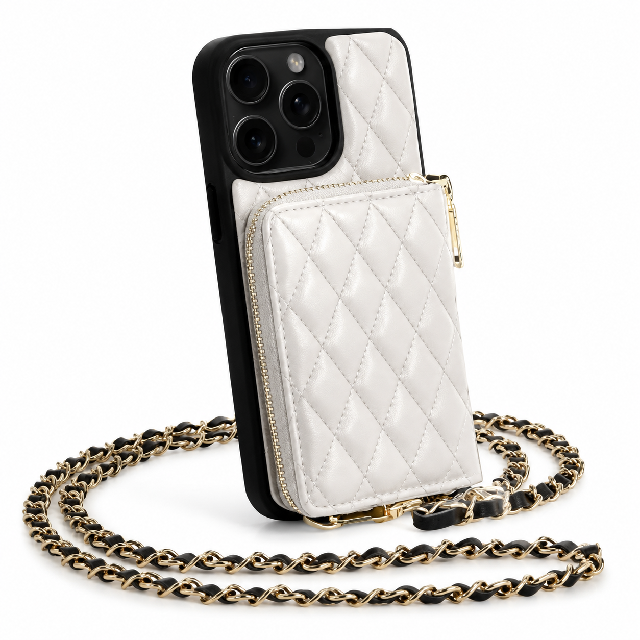 Premium iPhone Case Crossbody Leather Card Holder Cover Chain Strap Camera Lens Protection Shockproof Anti Scratch Non Slip Full Coverage
