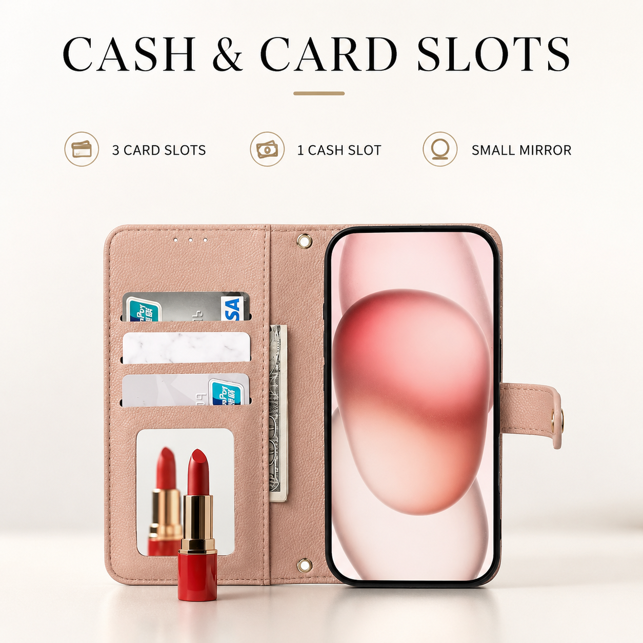 Premium iPhone Case Crossbody Leather Wallet Cover Card Holder Lanyard Strap Camera Lens Protection Anti Scratch Non Slip Protective PU Design