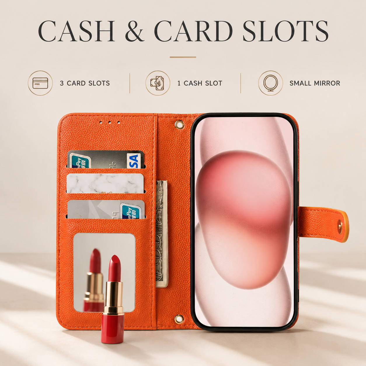Premium iPhone Case Crossbody Leather Wallet Cover Card Holder Lanyard Strap Camera Lens Protection Anti Scratch Non Slip Protective PU Design