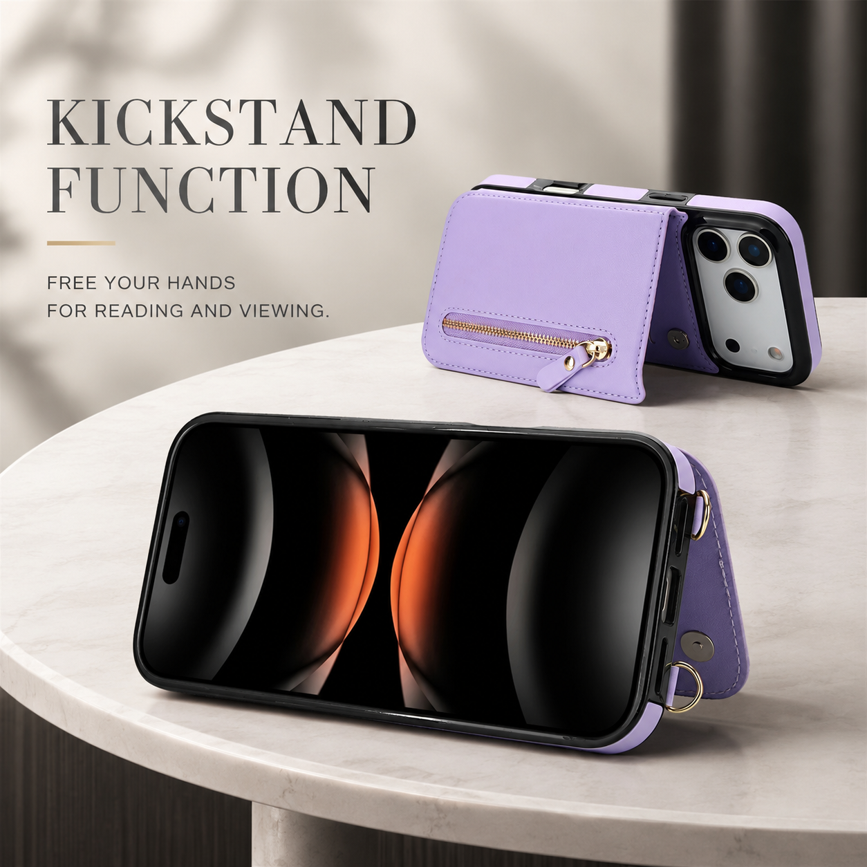 Premium iPhone Case Crossbody Leather Wallet Cover RFID Card Holder Zipper Pocket Lanyard Strap Shockproof Anti Fingerprint Protective Design