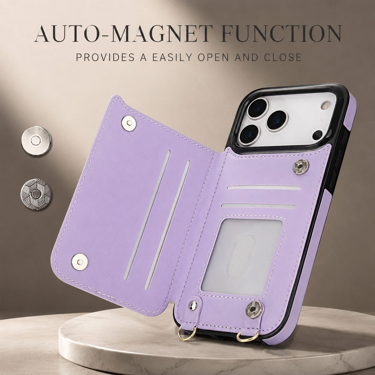 Premium iPhone Case Crossbody Leather Wallet Cover RFID Card Holder Zipper Pocket Lanyard Strap Shockproof Anti Fingerprint Protective Design
