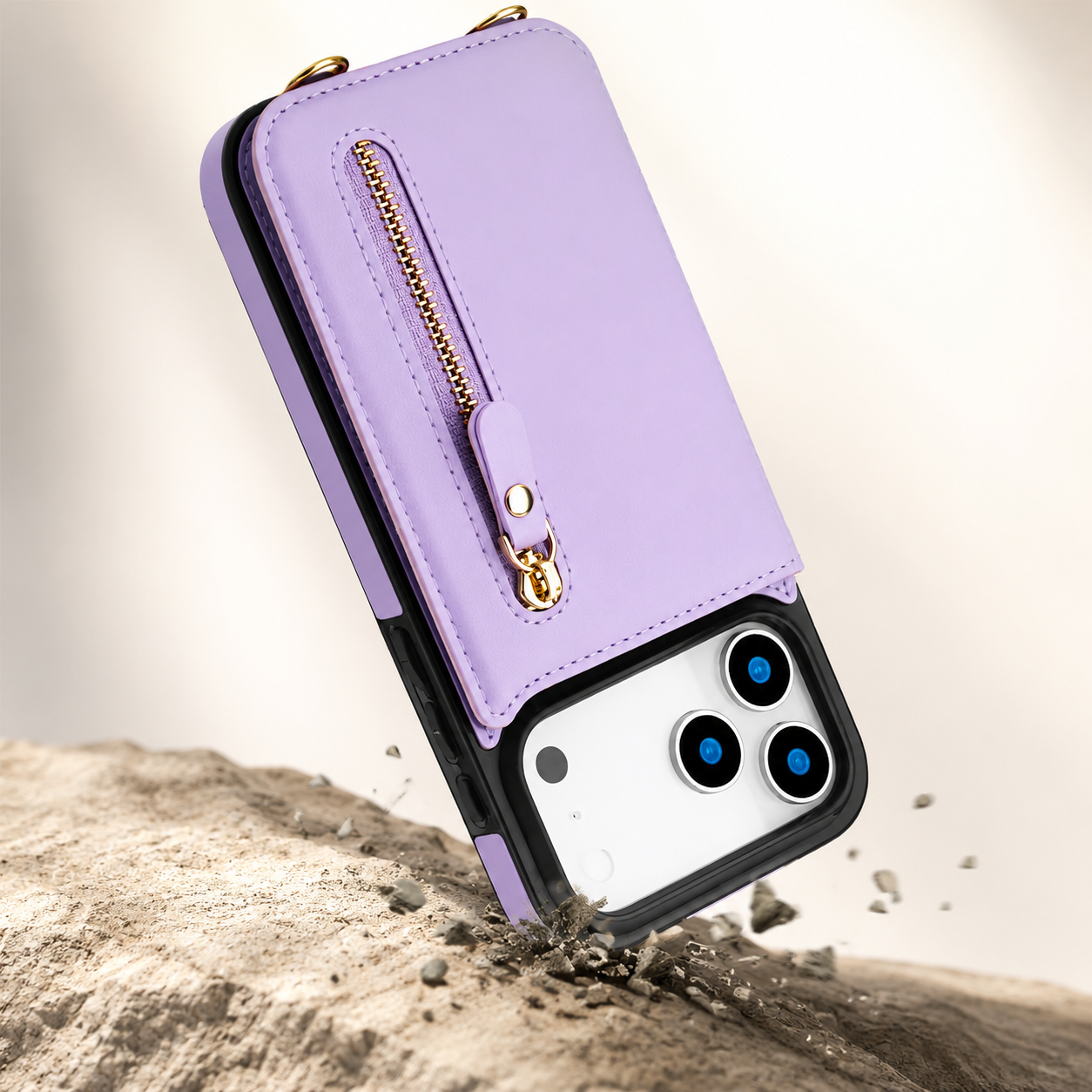 Premium iPhone Case Crossbody Leather Wallet Cover RFID Card Holder Zipper Pocket Lanyard Strap Shockproof Anti Fingerprint Protective Design