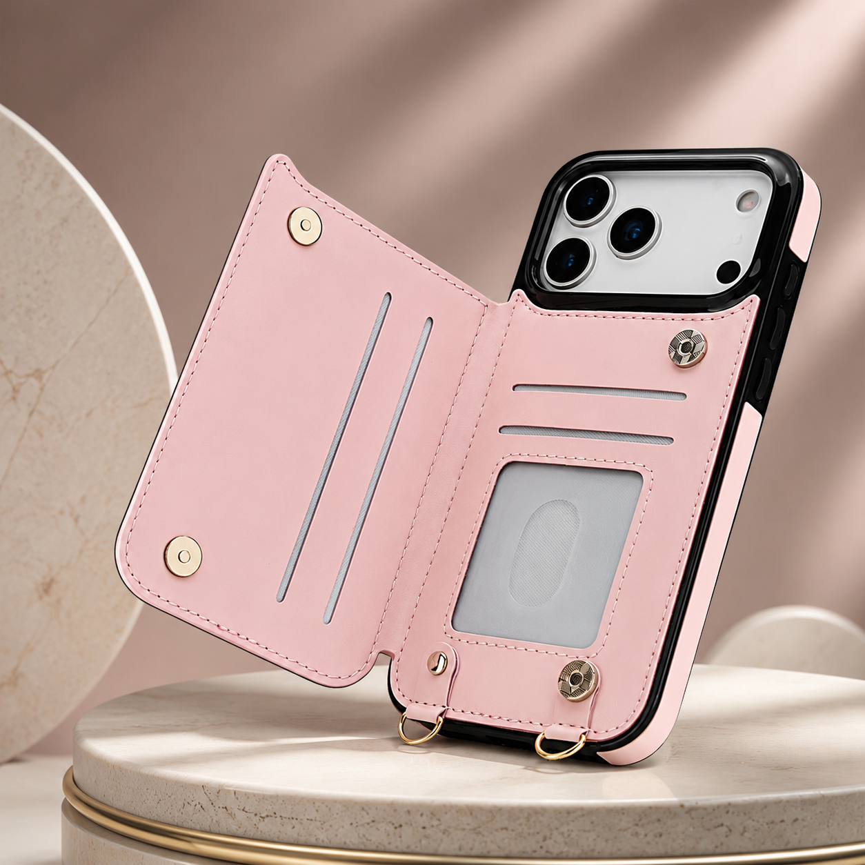 Premium iPhone Case Crossbody Leather Wallet Cover RFID Card Holder Zipper Pocket Lanyard Strap Shockproof Anti Fingerprint Protective Design