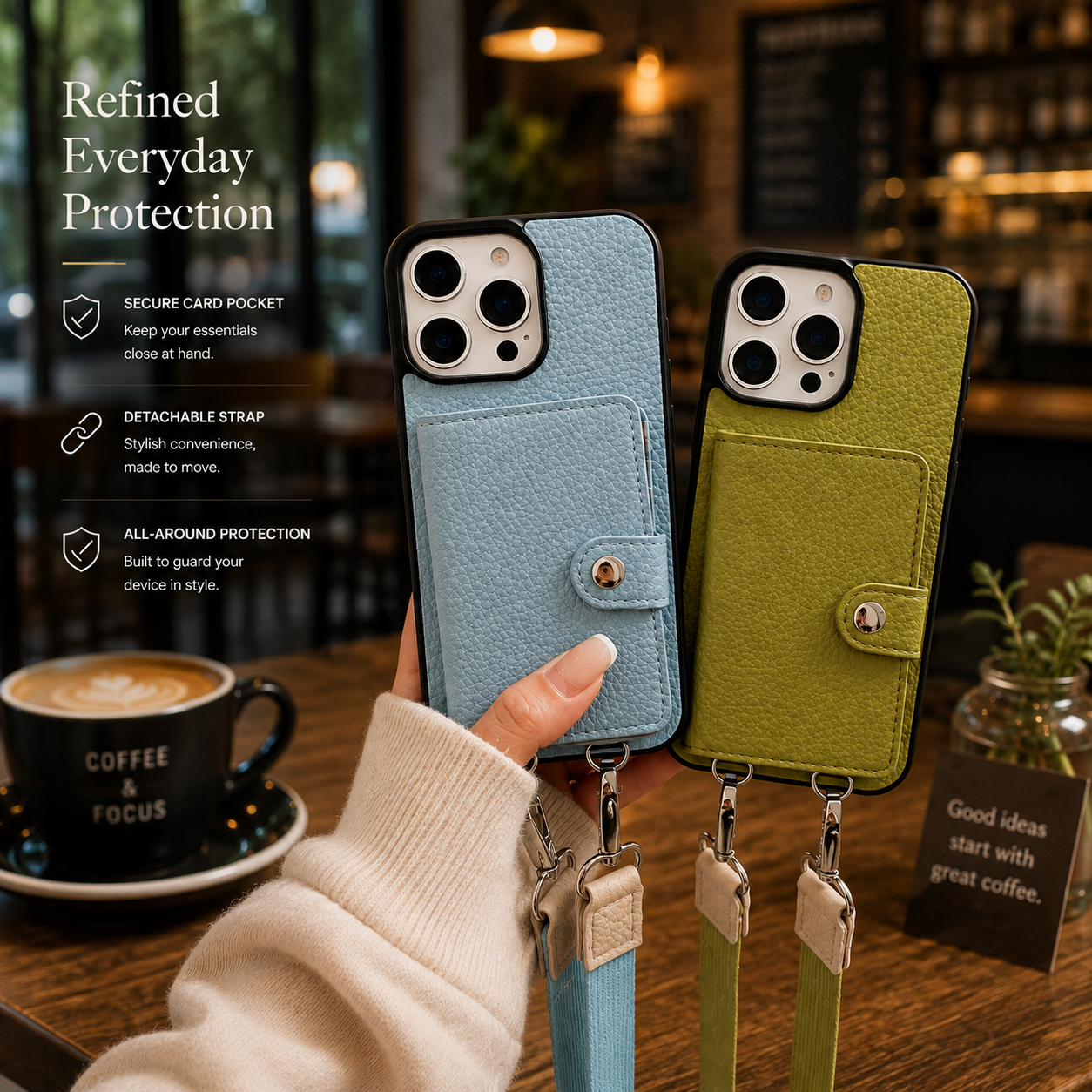 Premium iPhone Case Crossbody Wallet Cover PU Leather Card Slots Zipper Coin Purse Lanyard Strap Shockproof Protective Full Access Design Slim