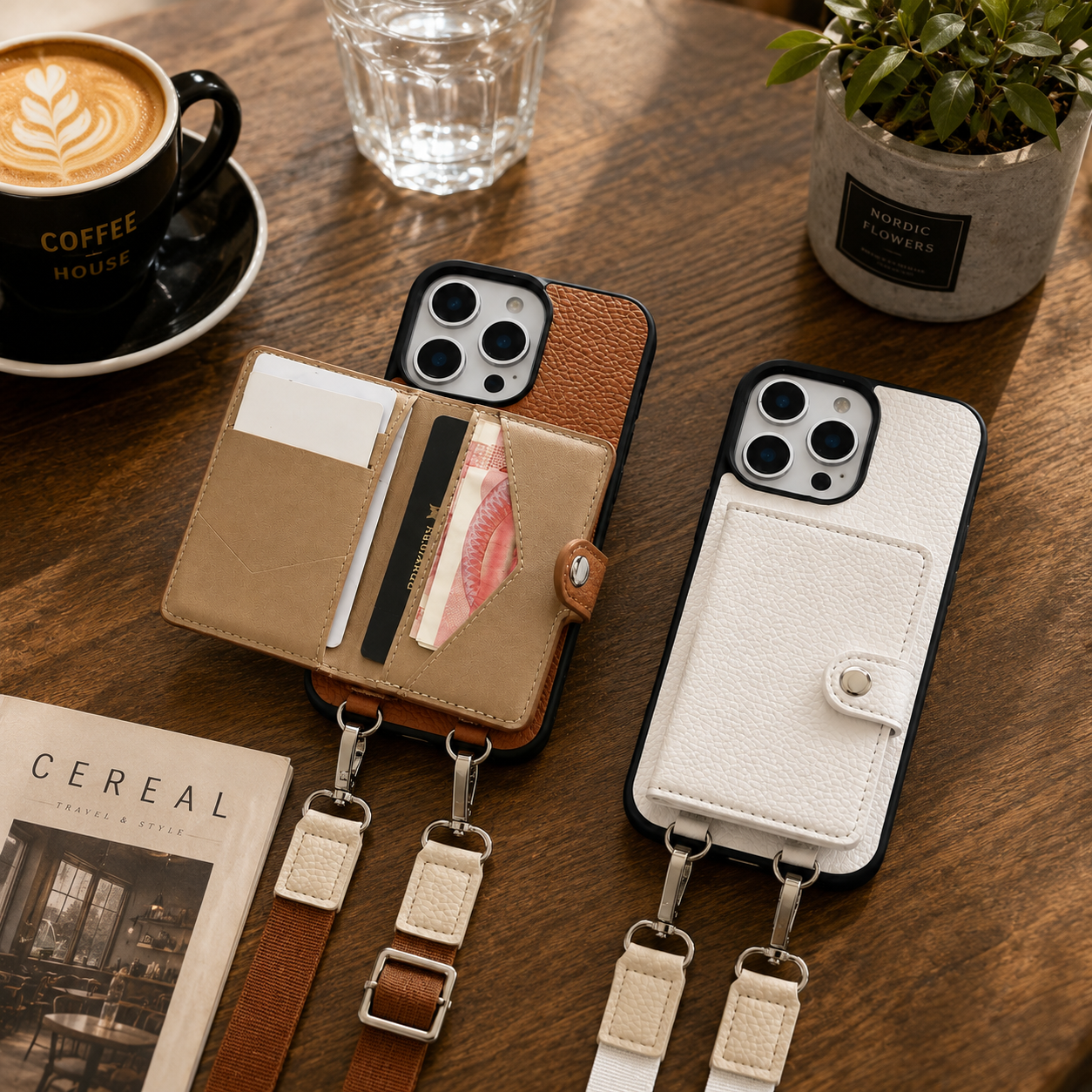 Premium iPhone Case Crossbody Wallet Cover PU Leather Card Slots Zipper Coin Purse Lanyard Strap Shockproof Protective Full Access Design Slim