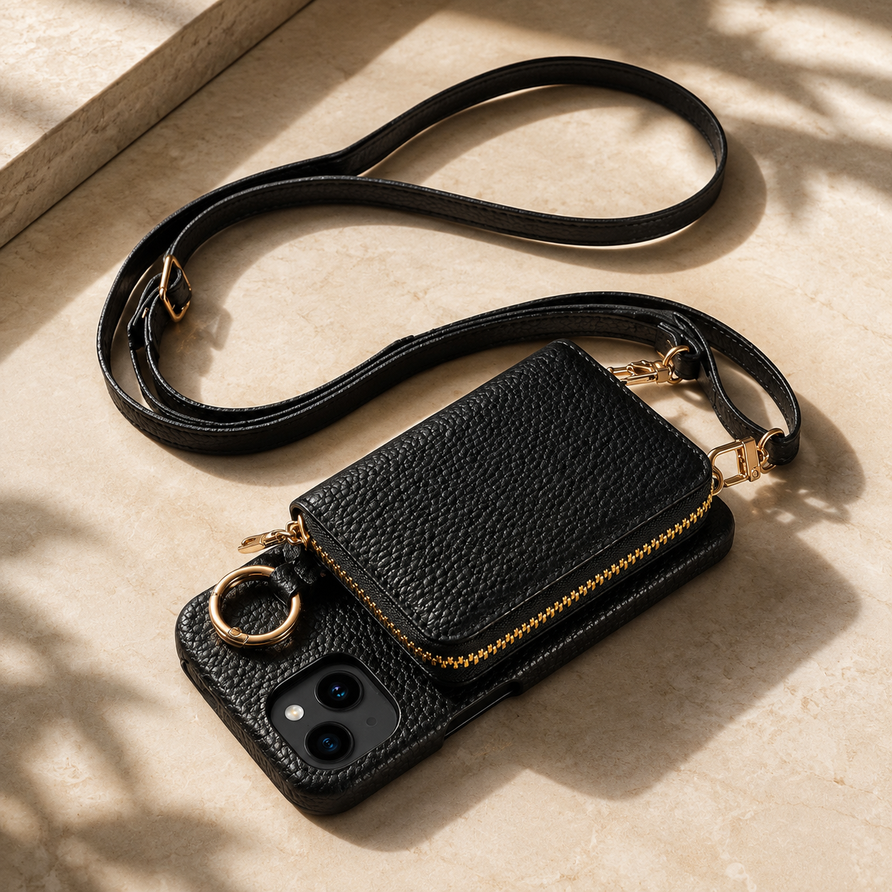 Premium iPhone Case Crossbody Wallet Cover PU Leather Zipper Card Holder Strap Shockproof Protective Case Magnetic Closure Full Coverage Design