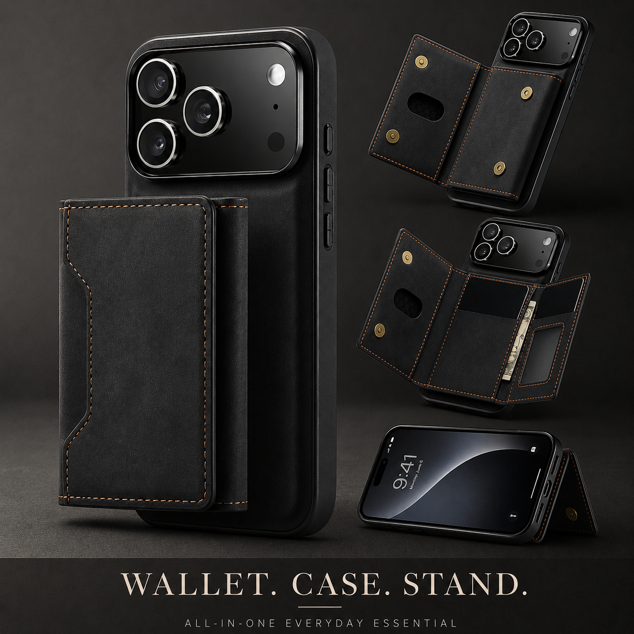 Premium iPhone Case Detachable Magnetic Leather Wallet Protective Cover Card Holder Kickstand Camera Lens Protection Anti Scratch Full Coverage
