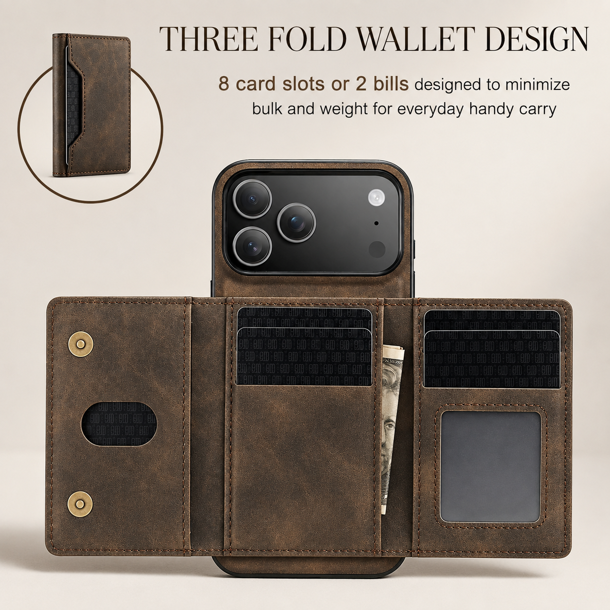 Premium iPhone Case Detachable Magnetic Leather Wallet Protective Cover Card Holder Kickstand Camera Lens Protection Anti Scratch Full Coverage