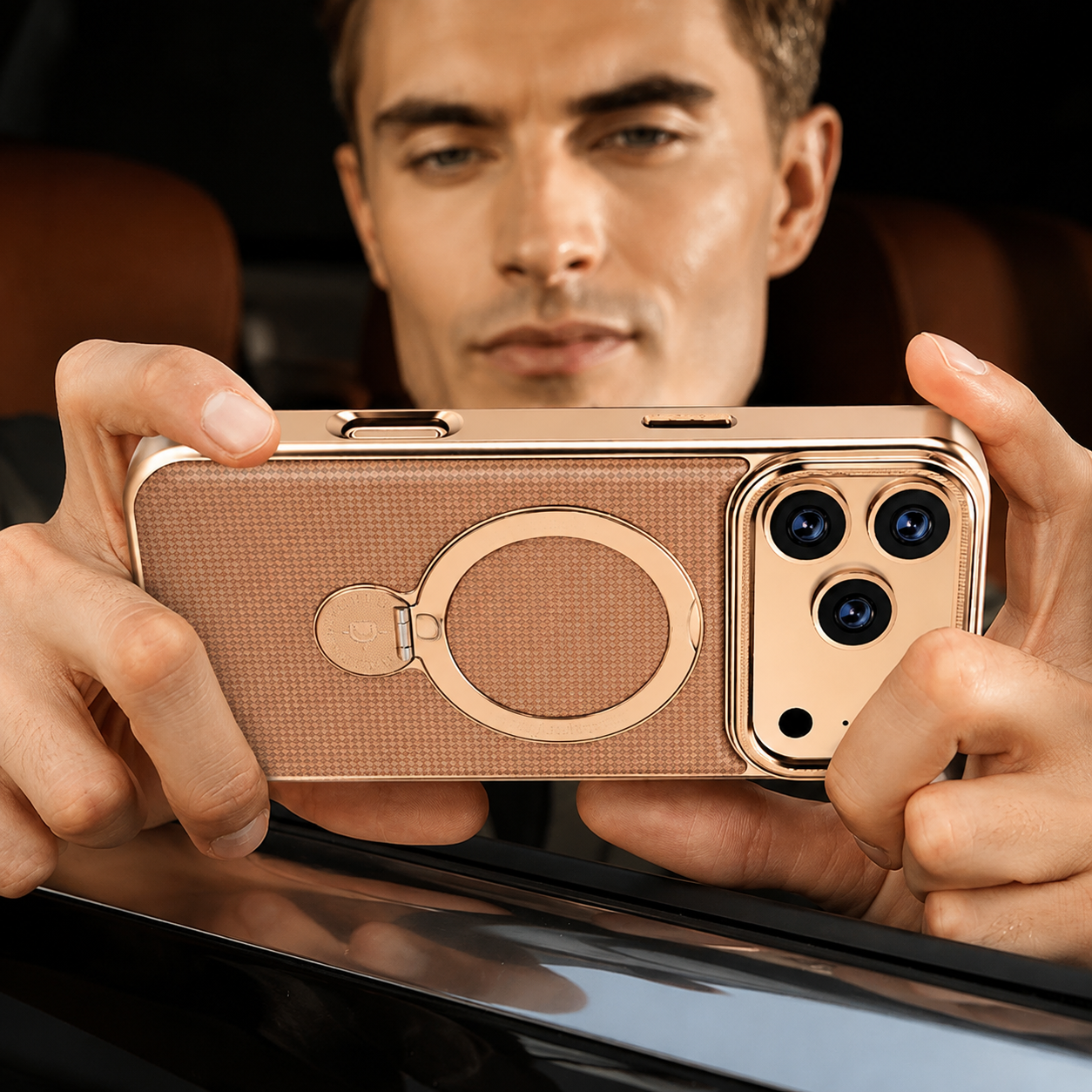 Premium iPhone Case Diamond Pattern Leather MagSafe Compatible Cover Rotating Kickstand Camera Lens Protection Shockproof Anti Fingerprint Design