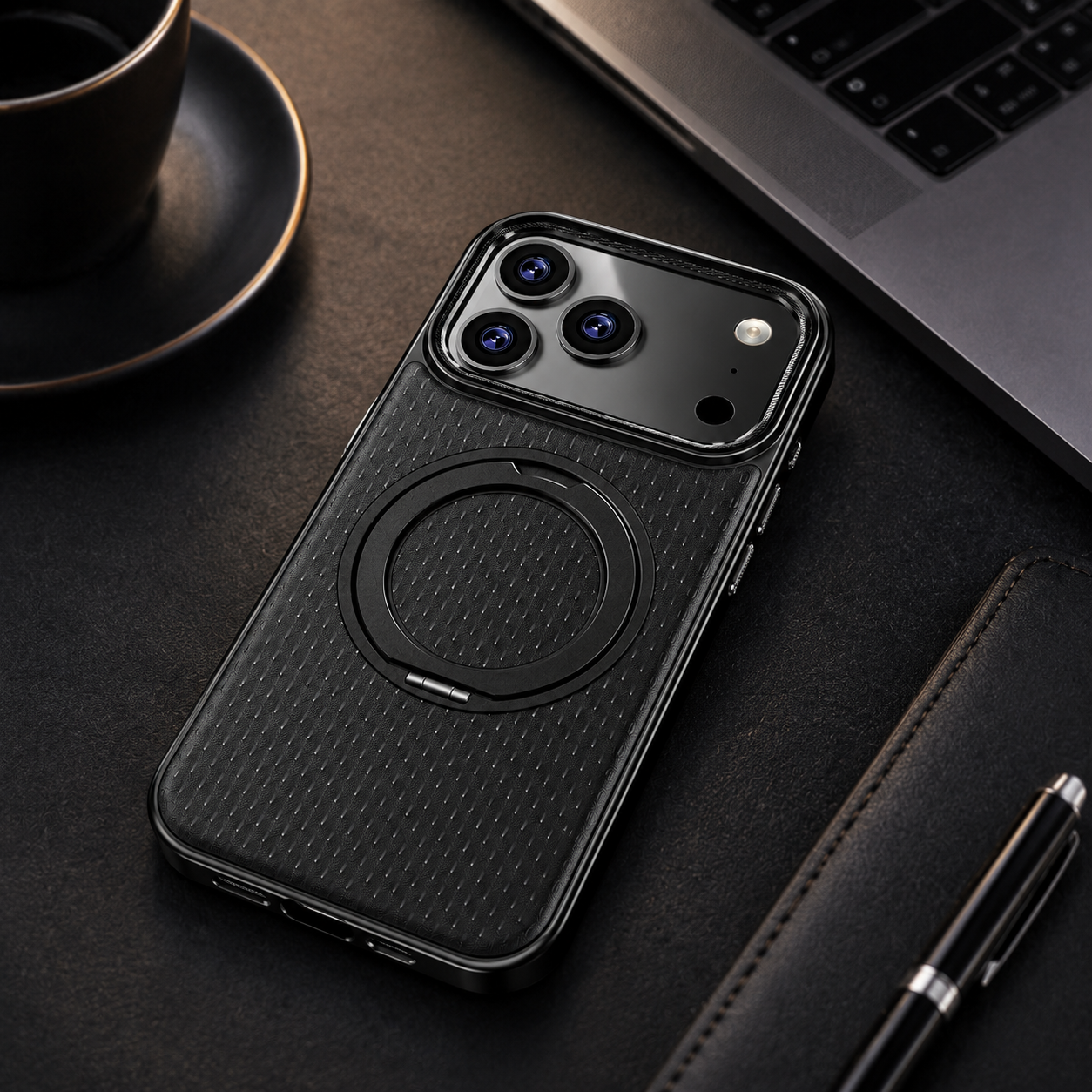 Premium iPhone Case Diamond Pattern Leather MagSafe Compatible Cover Rotating Kickstand Camera Lens Protection Shockproof Anti Fingerprint Design