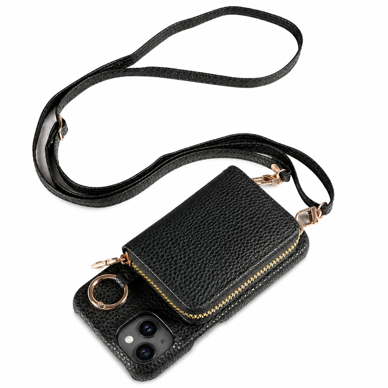 Premium iPhone Case Faux Leather Crossbody Wallet Cover Card Holder Ring Stand Shockproof Anti Scratch Protective Case Lanyard Full Coverage