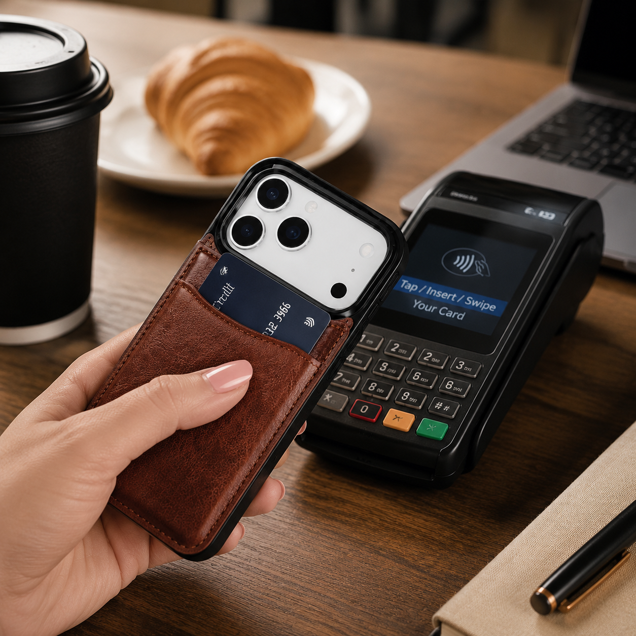 Premium iPhone Case Faux Leather Wallet Flip Cover Card Holder Double Magnetic Clasp Shockproof Kickstand Protective Case Slim Full Coverage