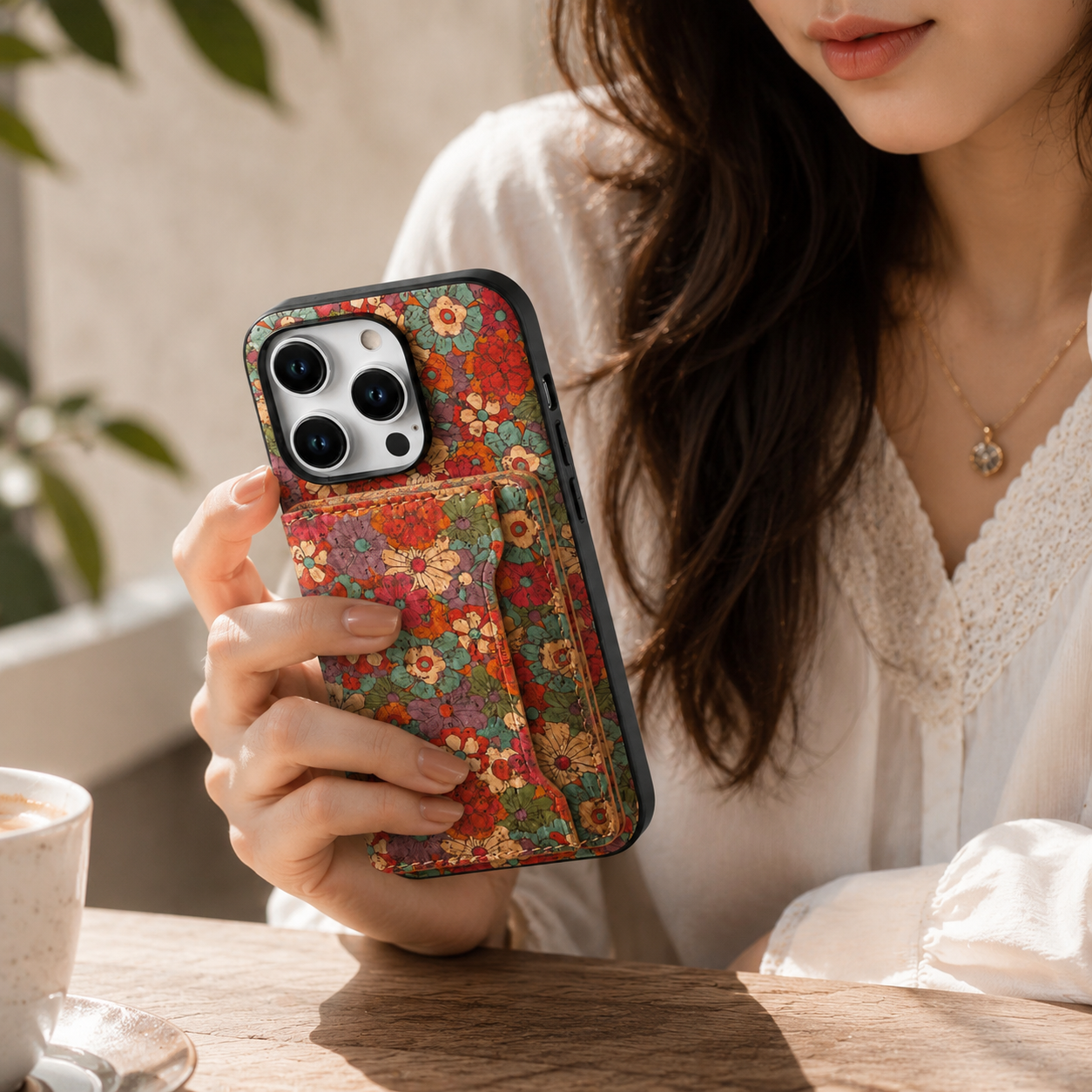 Premium iPhone Case Flower Pattern Leather Wallet Cover Magnetic Closure Card Holder Stand Function Shockproof Protective Flip Case Full Coverage Design