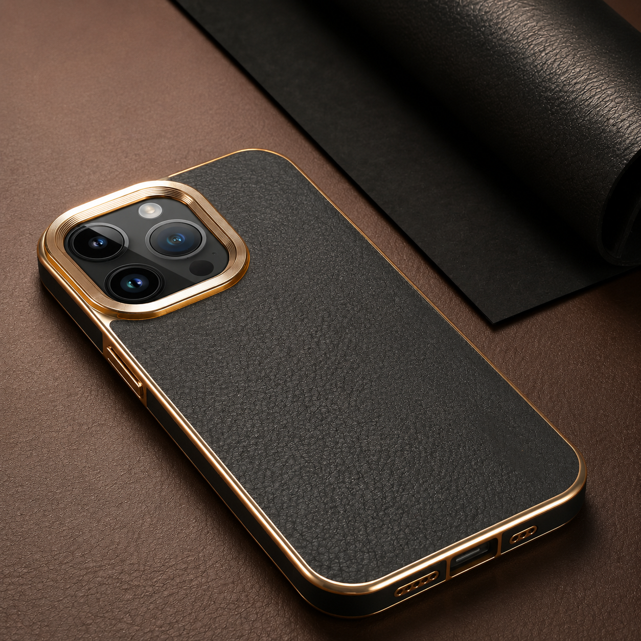 Premium iPhone Case Genuine Cowhide Leather Protective Cover Electroplated Frame Shockproof Non Slip Heat Resistant Scratch Resistant Slim Full Coverage