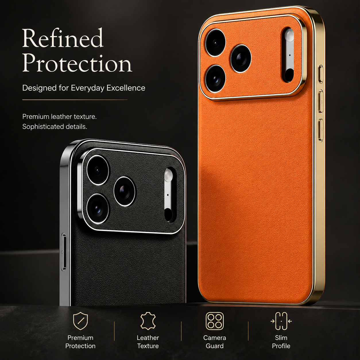 Premium iPhone Case Genuine Leather Cowhide Protective Cover Shockproof Anti Slip Matte Finish Full Camera Lens Guard Slim Design