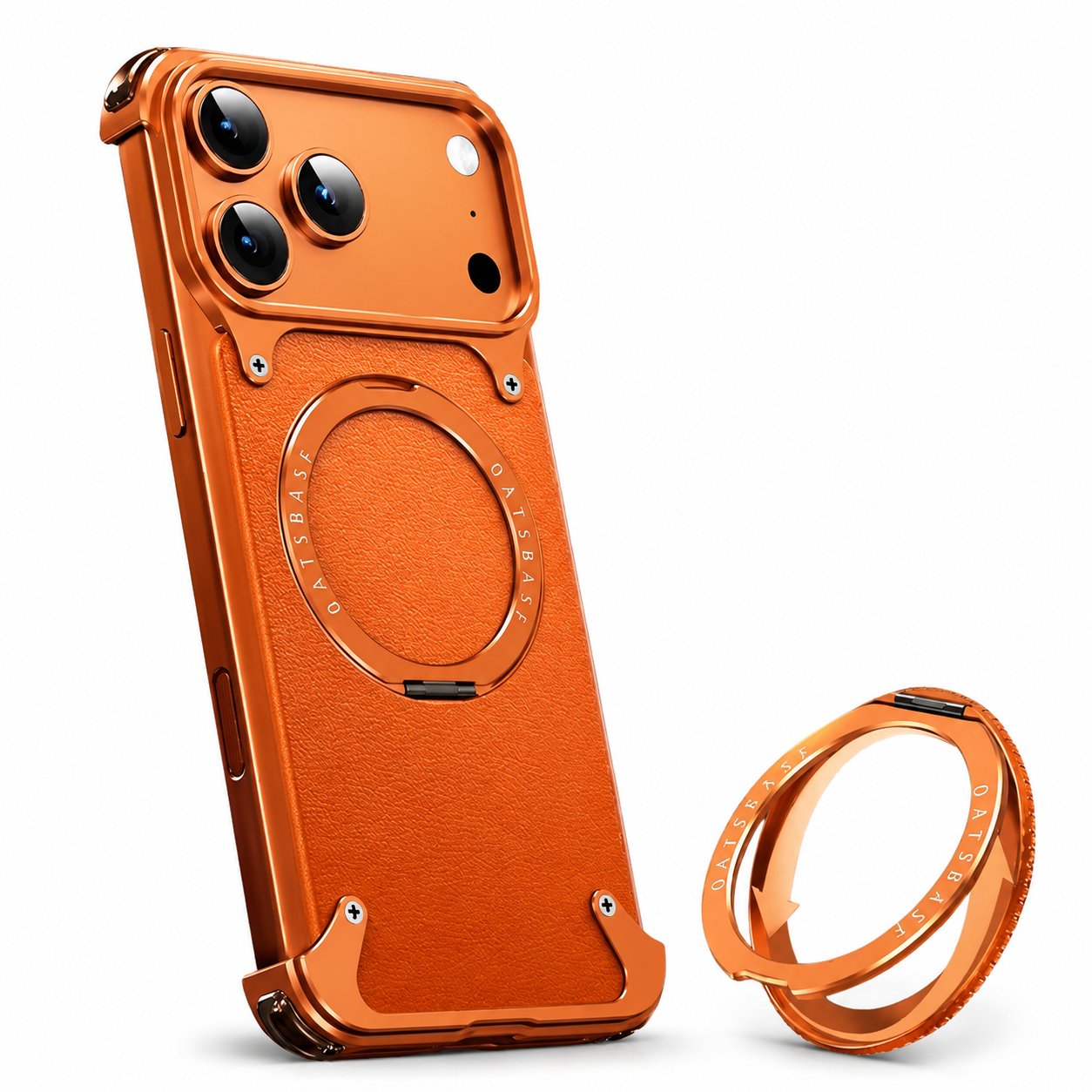 Premium iPhone Case Genuine Leather MagSafe Compatible Protective Cover Rotating Magnetic Stand Ring Shockproof Anti Drop Full Coverage