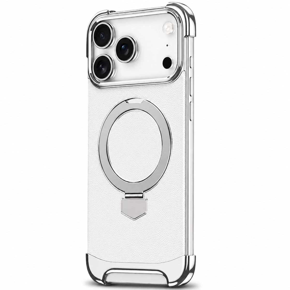 Premium iPhone Case Genuine Leather Magnetic Protective Cover Ultra Thin Frameless Metal Stand Shockproof Camera Lens Guard