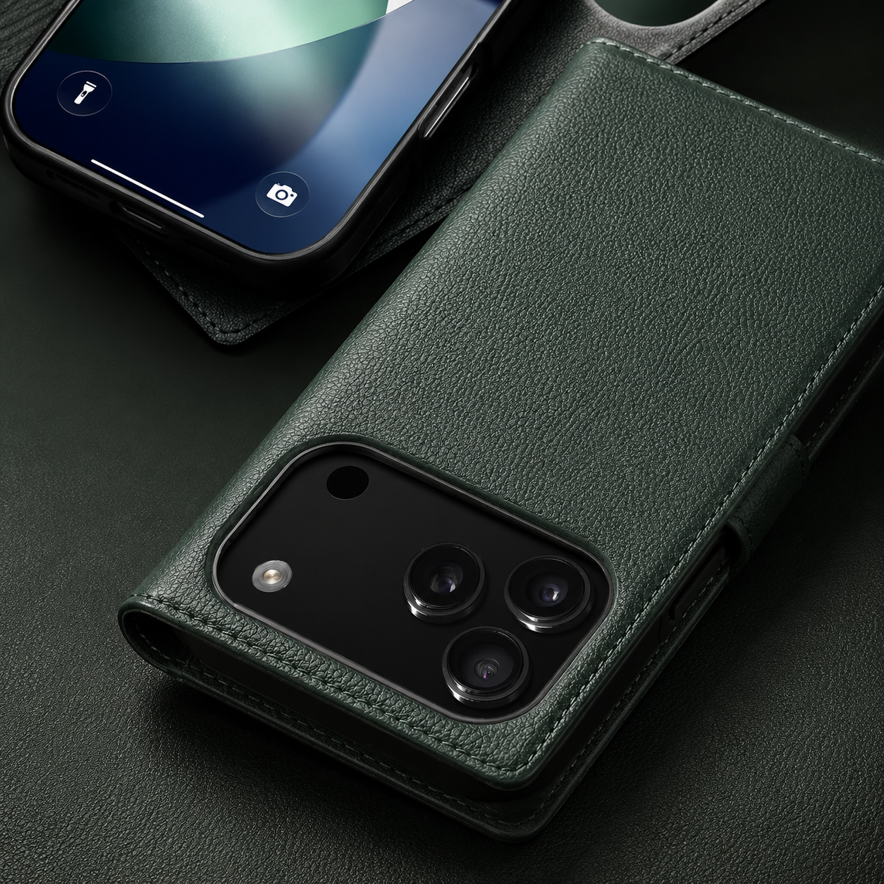 Premium iPhone Case Genuine Leather Wallet Flip Cover Card Holder Horizontal Stand Camera Lens Protection Shockproof Anti Scratch Full Coverage Design