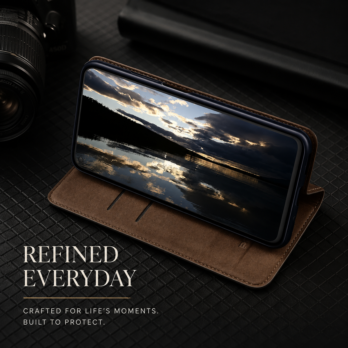 Premium iPhone Case Genuine Nappa Leather Wallet Flip Cover Card Holder Magnetic Closure Stand Function Shockproof Protective Business Design