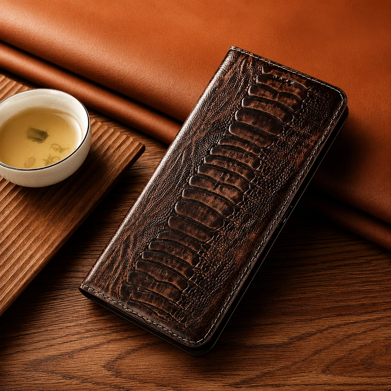 Premium iPhone Case Genuine Ostrich Leather Wallet Cover Camera Lens Protection Magnetic Card Holder Kickstand Anti Scratch Full Coverage