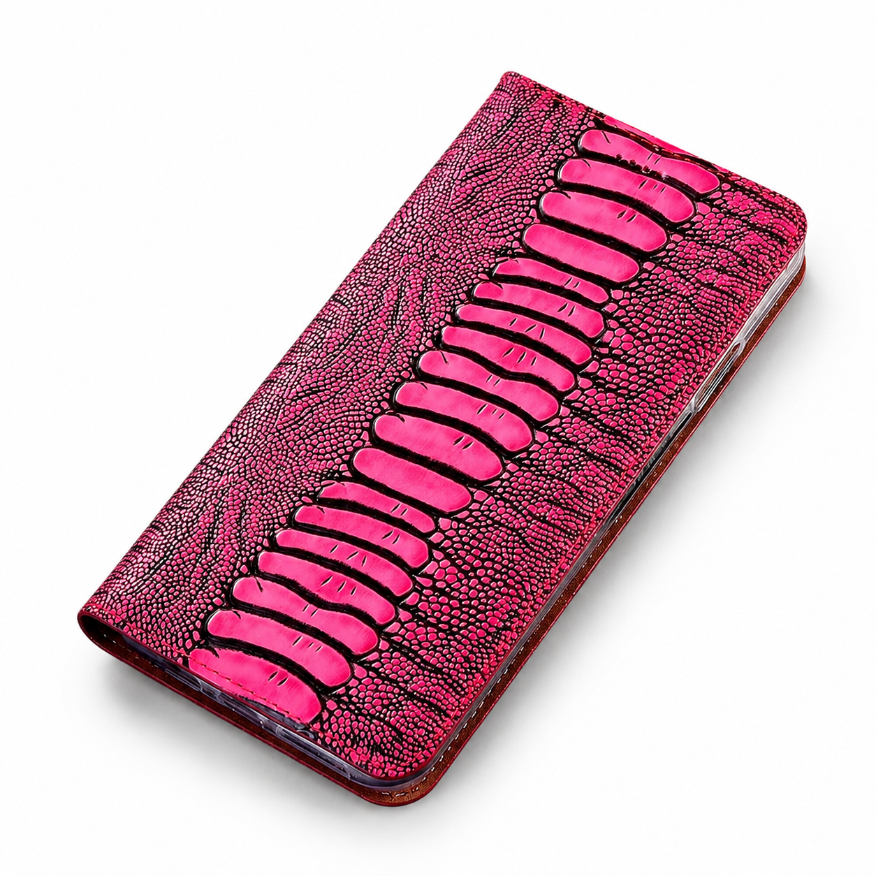 Premium iPhone Case Genuine Ostrich Leather Wallet Cover Camera Lens Protection Magnetic Card Holder Kickstand Anti Scratch Full Coverage