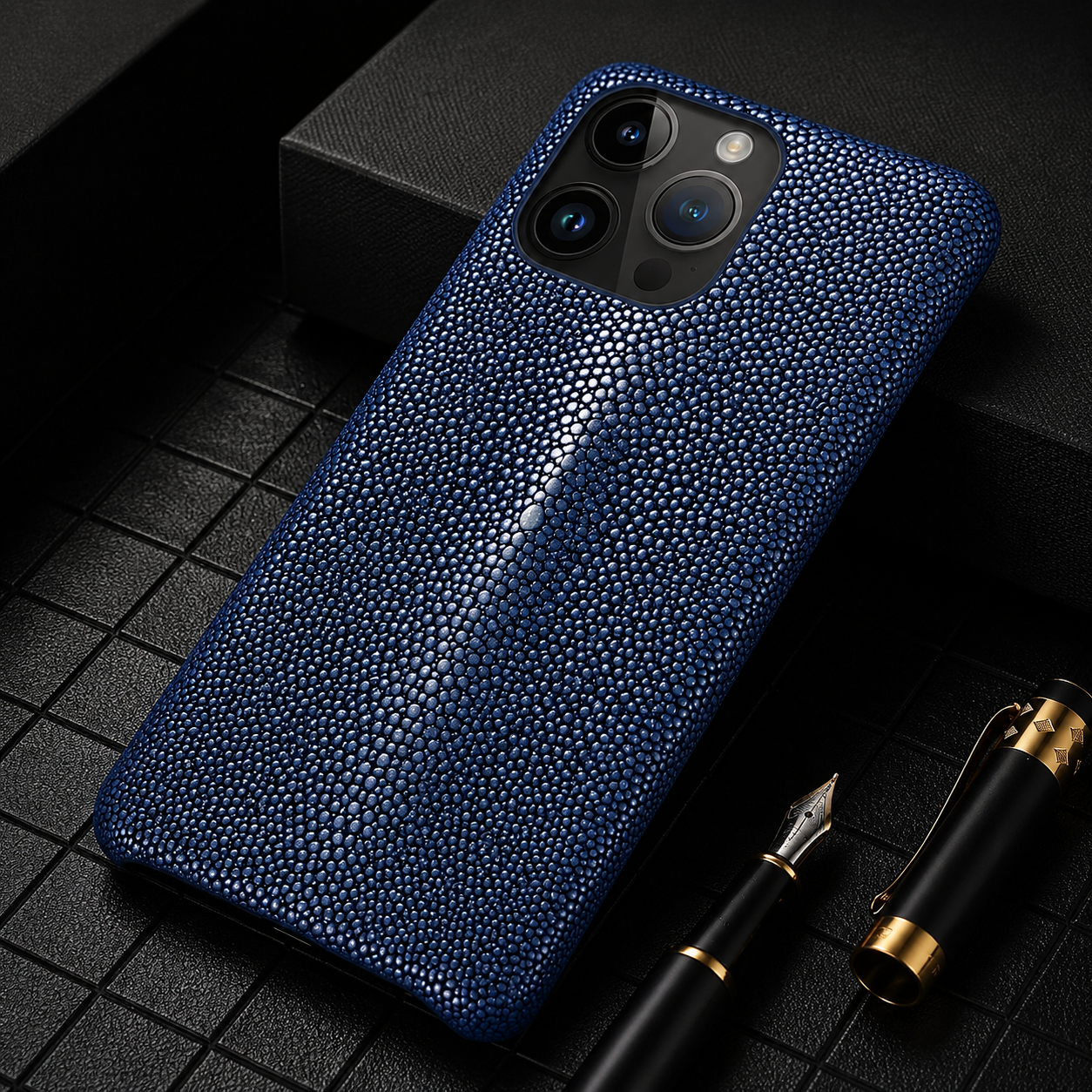 Premium iPhone Case Genuine Stingray Leather Shockproof Cover Camera Lens Protection Anti Fingerprint Dustproof Lightweight Half Wrapped Protective Design