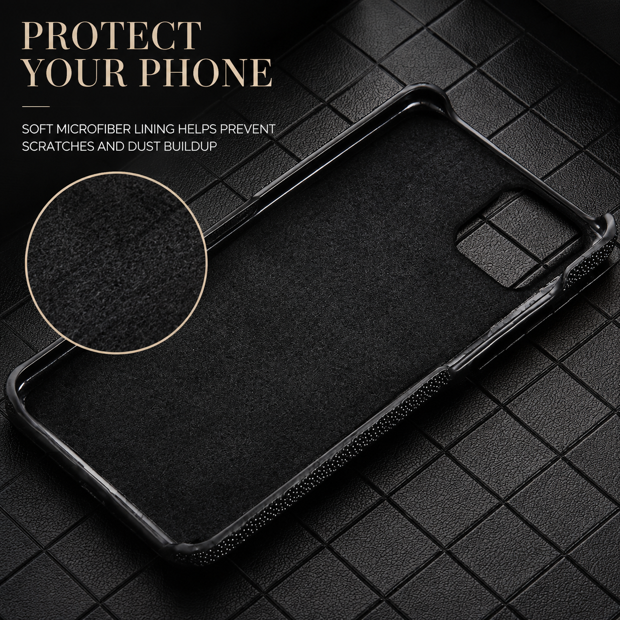 Premium iPhone Case Genuine Stingray Leather Shockproof Cover Camera Lens Protection Anti Fingerprint Dustproof Lightweight Half Wrapped Protective Design