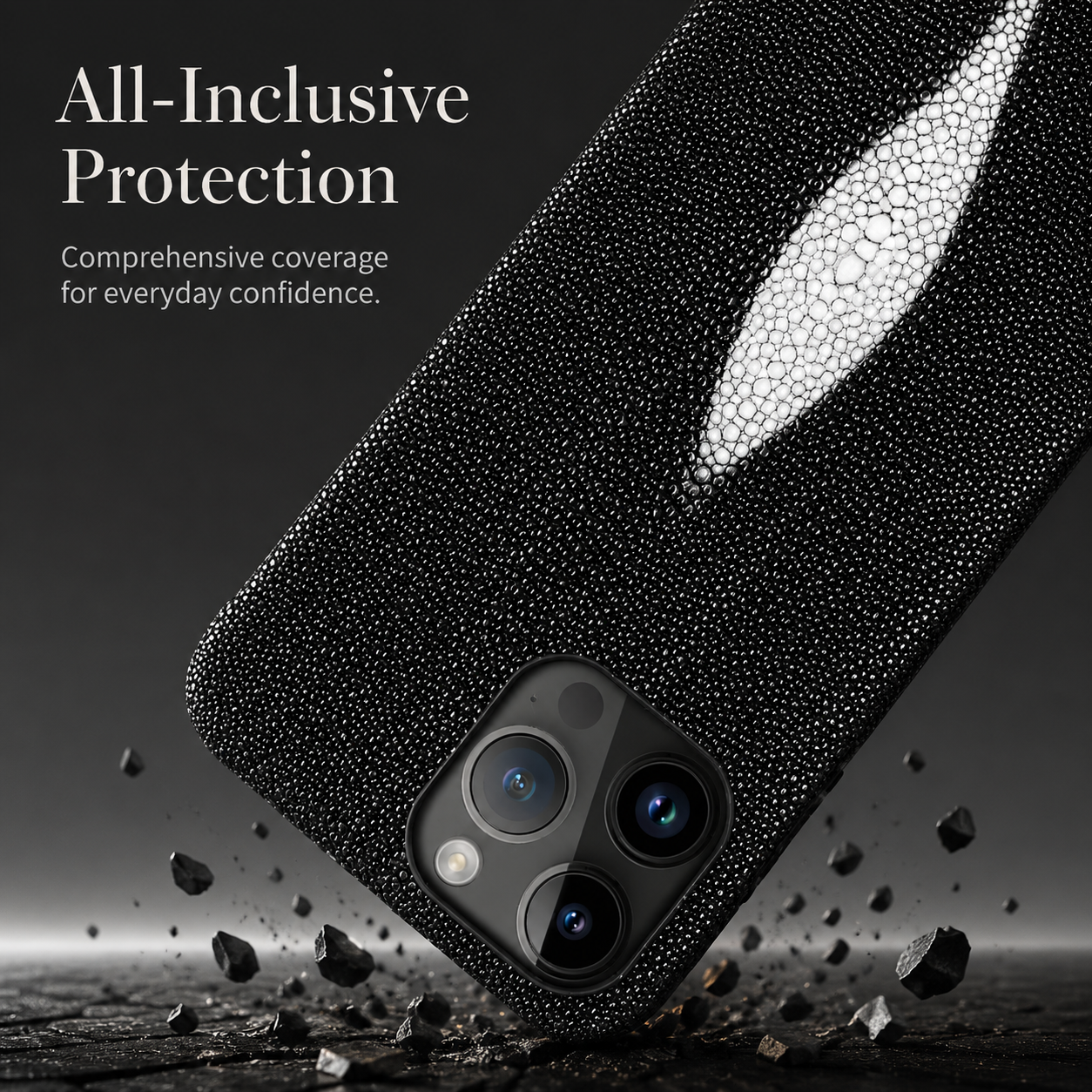 Premium iPhone Case Genuine Stingray Leather Shockproof Cover Camera Lens Protection Anti Fingerprint Dustproof Lightweight Half Wrapped Protective Design