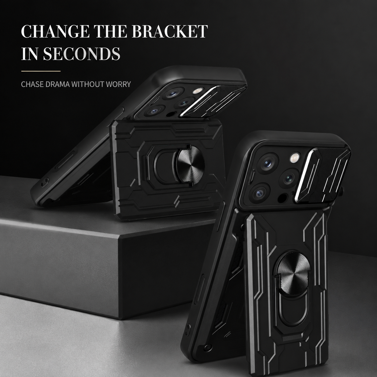 Premium iPhone Case Heavy Duty Armor Protective Cover Dual Layer Shockproof Card Holder 360° Ring Stand Magnetic Mount Compatible Full Coverage