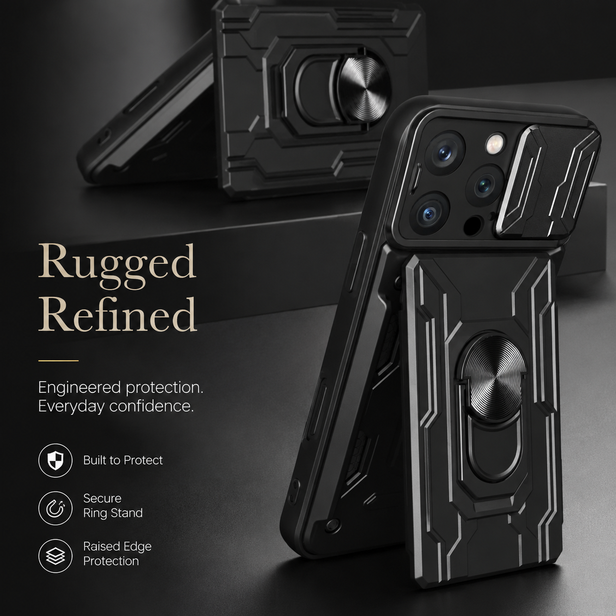 Premium iPhone Case Heavy Duty Armor Protective Cover Dual Layer Shockproof Card Holder 360° Ring Stand Magnetic Mount Compatible Full Coverage