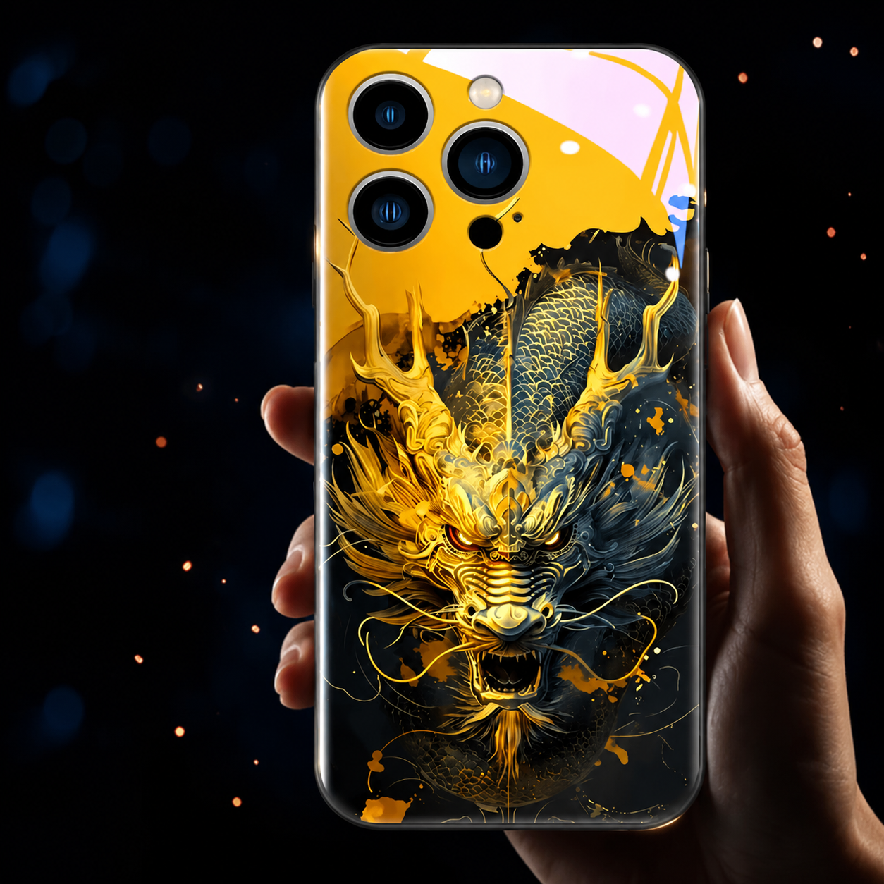 Premium iPhone Case LED Flash Sound Reactive Golden Dragon Luminous Glass Cover Shockproof Ultra Thin Full Body Protection Design