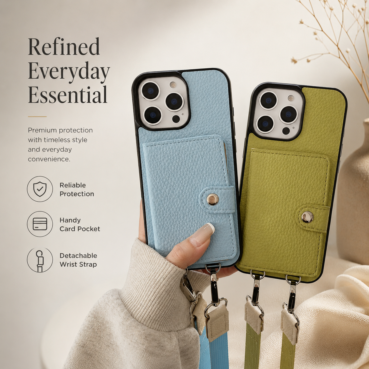 Premium iPhone Case Leather Crossbody Wallet Cover Card Holder Coin Purse Lanyard Strap Shockproof Protective Magnetic Closure Full Coverage Design