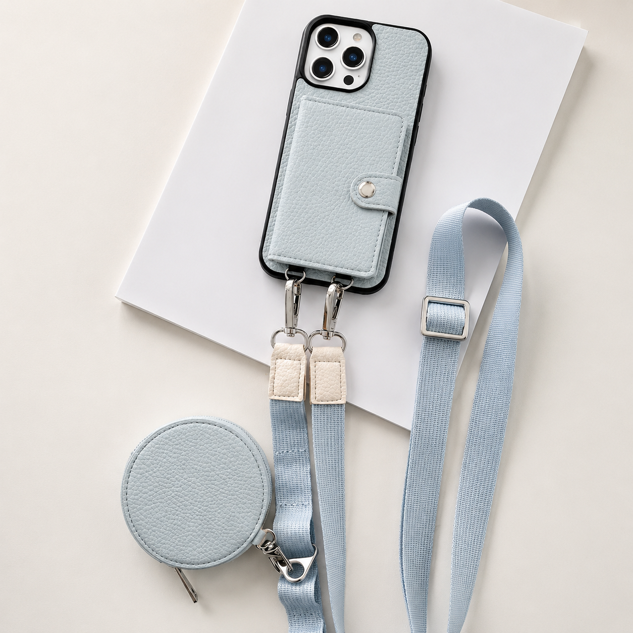Premium iPhone Case Leather Crossbody Wallet Cover Card Holder Coin Purse Lanyard Strap Shockproof Protective Magnetic Closure Full Coverage Design