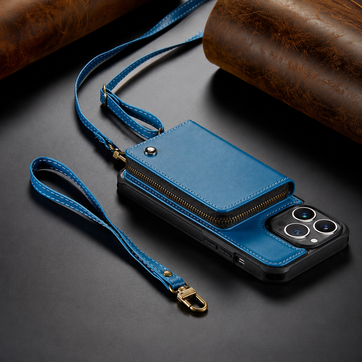 Premium iPhone Case Leather Crossbody Wallet Cover Card Holder Stand Function Lanyard Strap Shockproof Protective Magnetic Closure Full Coverage Design