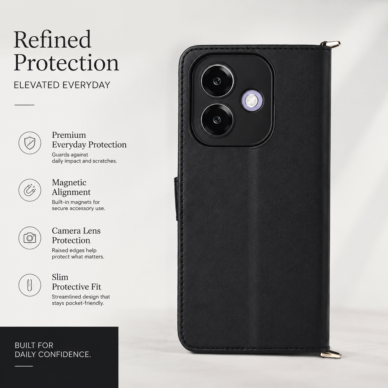 Premium iPhone Case Leather Flip Wallet Cover Card Holder Shockproof Protective Cover Magnetic Closure Kickstand Full Body Protection Design