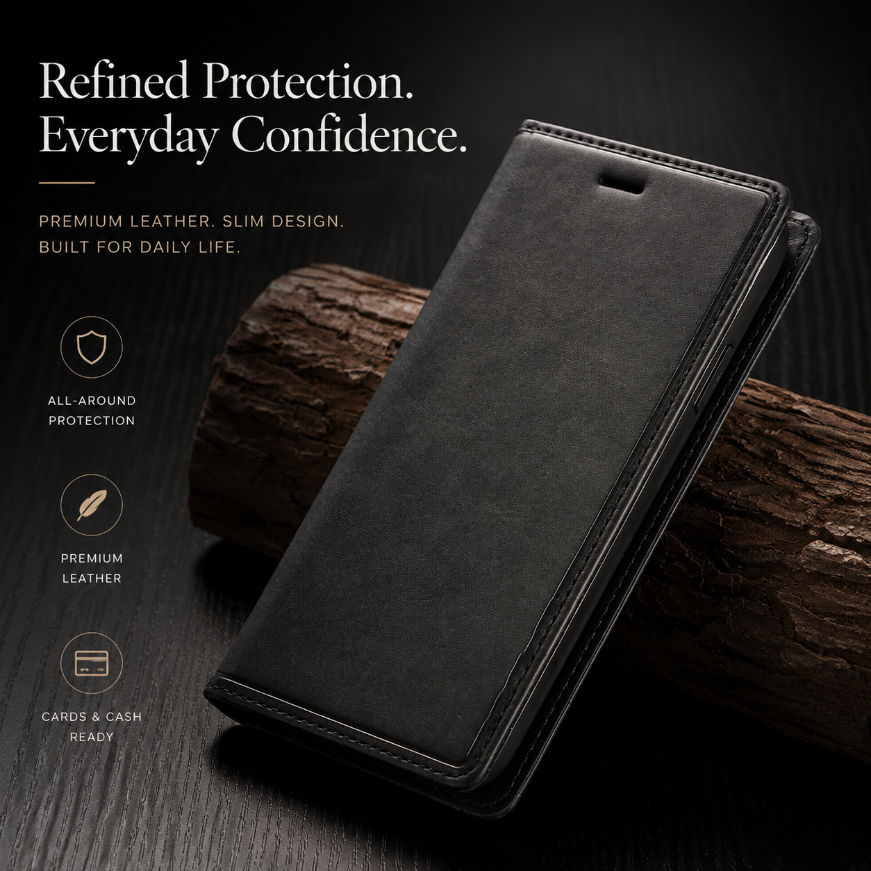 Premium iPhone Case Leather Flip Wallet Cover MagSafe Compatible PU Leather Card Holder SIM Slot Magnetic Closure Shockproof Protective Design