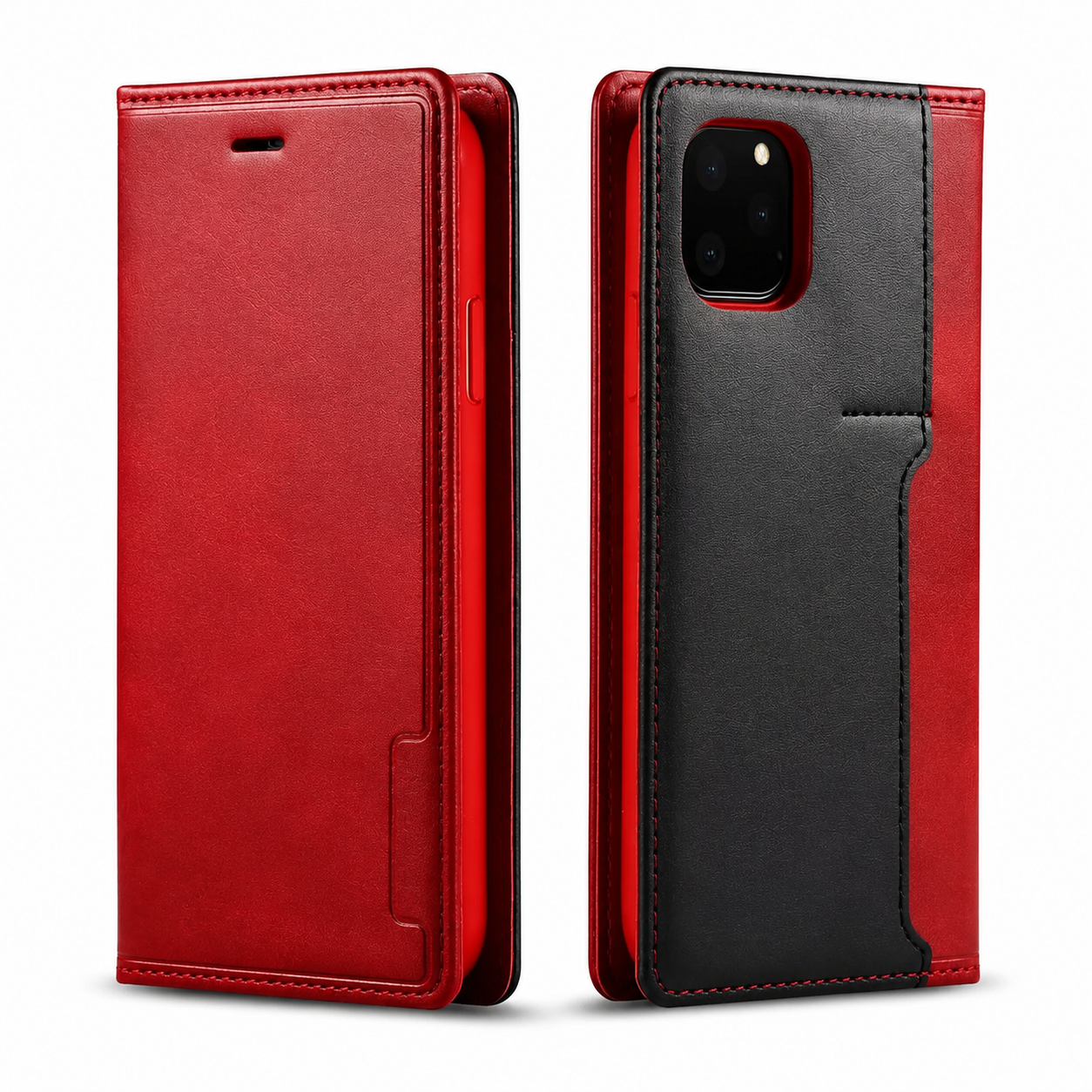 Premium iPhone Case Leather Flip Wallet Cover MagSafe Compatible PU Leather Card Holder SIM Slot Magnetic Closure Shockproof Protective Design