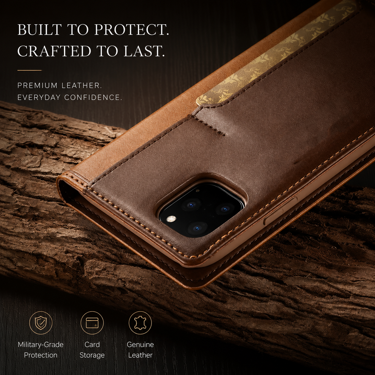 Premium iPhone Case Leather Flip Wallet Cover MagSafe Compatible PU Leather Card Holder SIM Slot Magnetic Closure Shockproof Protective Design