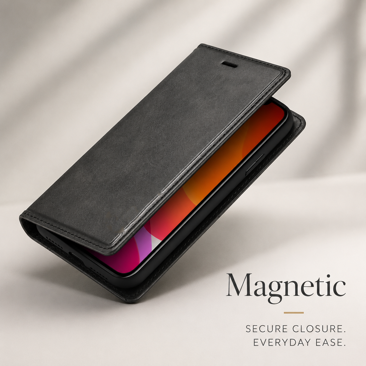 Premium iPhone Case Leather Flip Wallet Cover MagSafe Compatible PU Leather Card Holder SIM Slot Magnetic Closure Shockproof Protective Design