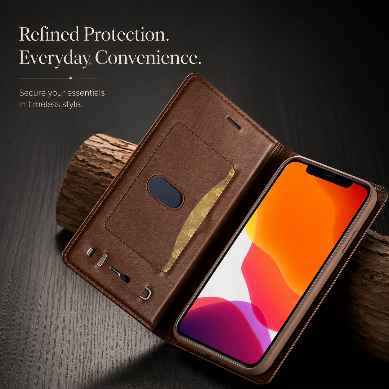 Premium iPhone Case Leather Flip Wallet Cover MagSafe Compatible PU Leather Card Holder SIM Slot Magnetic Closure Shockproof Protective Design