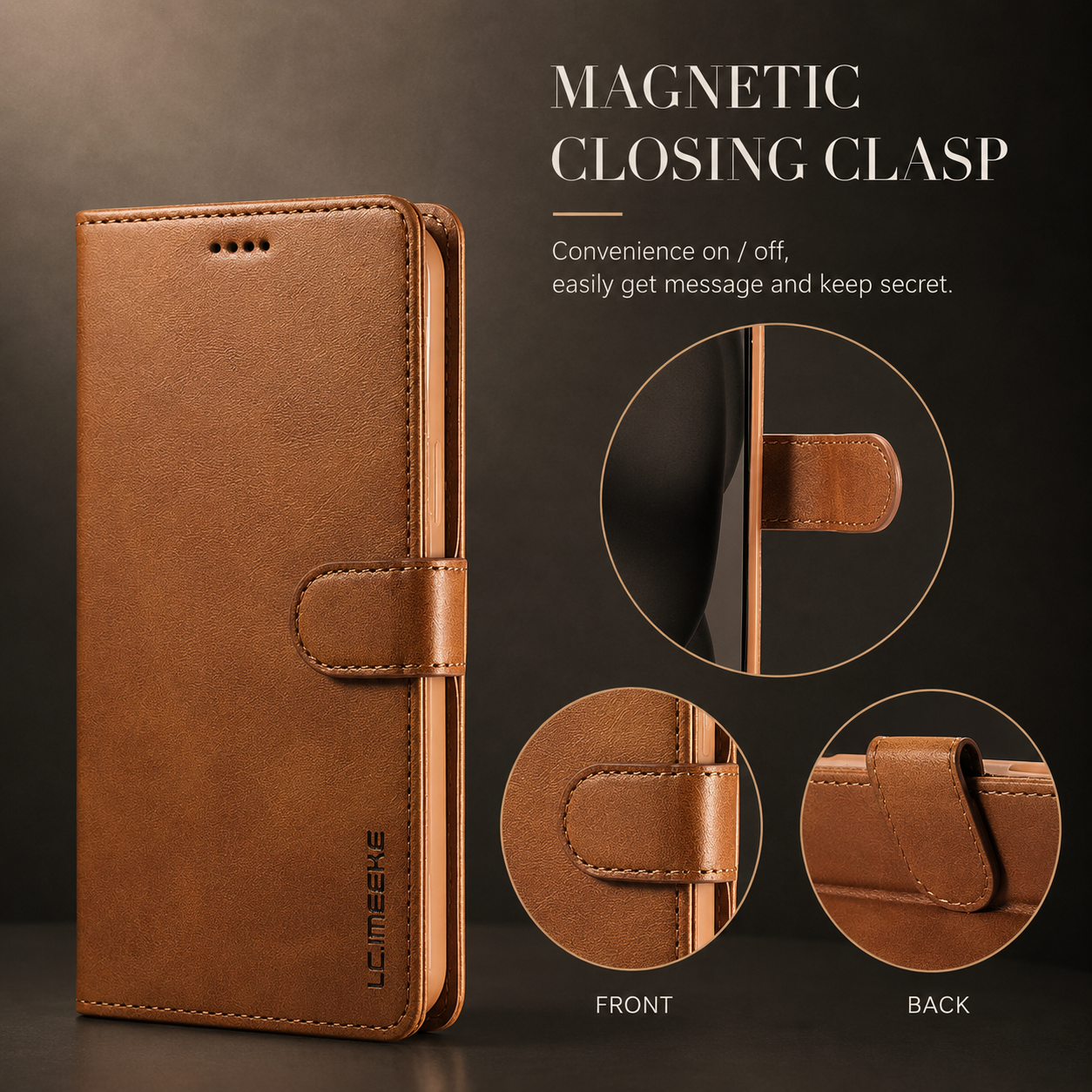 Premium iPhone Case Leather Wallet Cover Flip Card Holder Magnetic Closure Shockproof Protective Case Slim Full Coverage Screen Camera Protection Design